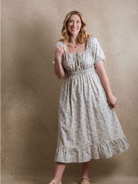 Neuflora Smocked Waist Floral Midi Dress in Light Blue